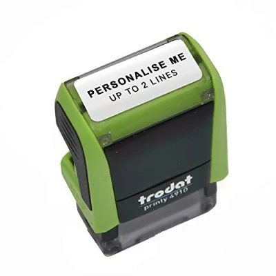 Image of Trodat Green Printy 4910 Personalised Custom Office, Business and Teacher Stamp Allows Up to 2 Lines of Text Impression Size 24 x 7 mm Self Inking with 5 Ink Pad Colours Choose from
