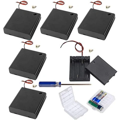 Image of GTIWUNG 6Pcs 4 AA Battery Holder with Switch and Cover,Battery Case Box Wires,Black Plastic Batteries Pin, 4x1.5V 6V Leads,2Pcs Cell Storage