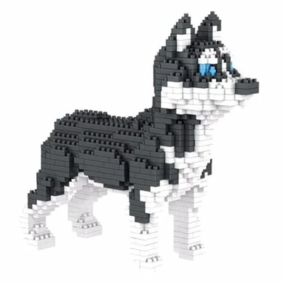 Image of Atomic Building Siberian Husky dog. Figure to assemble with nanoblocks. 950 pieces.