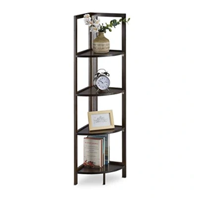 Image of Relaxdays Bamboo Corner, 4 Half Rounded Shelves, Foldable,Standing Shelf Unit, Open, HWD 120x28x28 cm, Brown, 120 x 28 cm