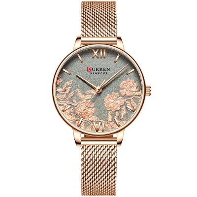 Image of CURREN Women Watches Stainless Steel Strap Wristwatch for Rose Clock Stylish Quartz Ladies Watch (Rose Gold Green)
