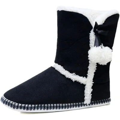 Image of DUNLOP Ladies Bootie Slippers Soft Warm Cosy Faux Fur Lined Sparkly Winter Ankle Boots (Amy Black, UK Footwear Size System, Adult, Women, Numeric, Medium, 7)