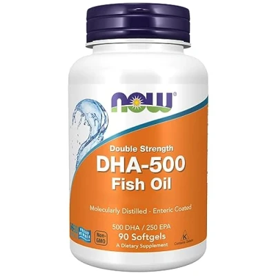 Image of Now Foods, Double Strength DHA 500, Omega 3 from Fatty Acids, High Dose, 90 Softgels, Soy Free, Gluten Non GMO