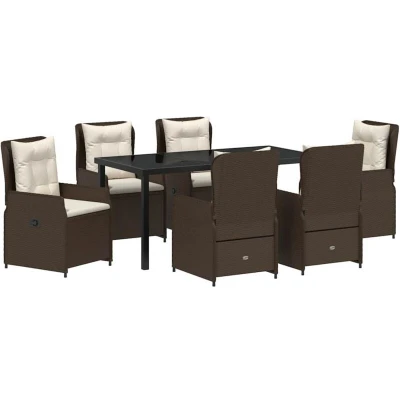 Image of vidaXL 7 Piece Garden Dining Set Brown Poly Rattan
