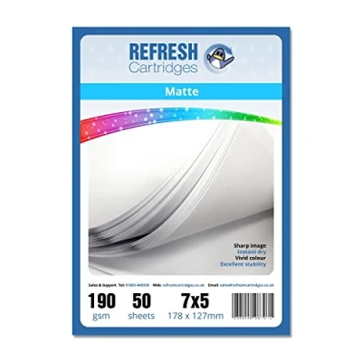 Image of Refresh Cartridges Matte Coated 7x5&quot; Professional Inkjet Photo Paper 190gsm 50 Sheets