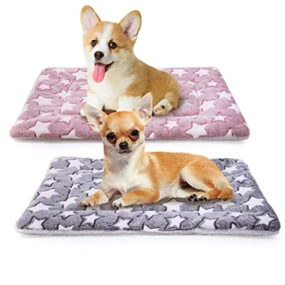 Image of MICOOYO 2Pcs Dog Crate Bed Mattress, Fleece Pet Cushion Mat, Washable Cat Pad for Medium Puppy (M)