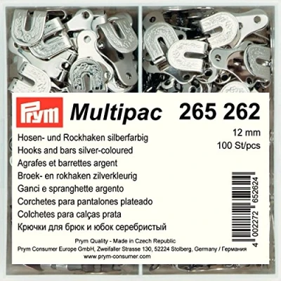 Image of Prym Hooks and Bars, Silver, Maulbreite 12 mm, silberfarbig, 100 Stück