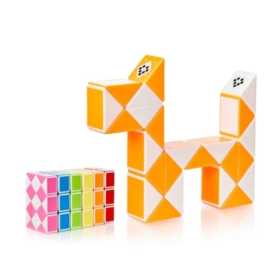 Image of CUBIDI® Original Magic Snake 24 Blocks Orange Puzzle Games for Children and Adults Ideal as Party Bags Children&#039;s Birthday Favours or Small Gifts