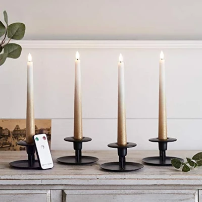 Image of Lights4fun Set of 4 Bronze Ombre TruGlow® Taper Candles with Remote Battery LED Flameless Real Wax Timer