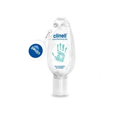 Image of Clinell Hand Sanitiser Gel with Retractable Clip 50 ml Dermatologically Tested, Kills 99.99% of Germs, Moisturising, Quick Action, Kind to Skin, No Stickiness