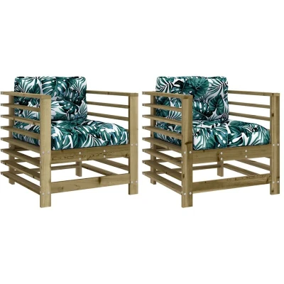 Image of vidaXL Garden Chairs with Cushions 2 pcs Impregnated Wood Pine