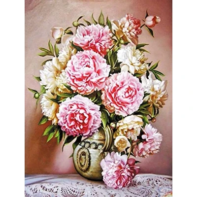 Image of OWN4B Cross Stitch Kits Stamped, Flowers in Vase Printed Pattern 11CT 14.2x18.1 inch DIY Embroidery Kit (Vase)