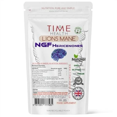 Image of Lions Mane NGF High Strength Vegan No Fillers, Binders or Flow Agents Pullulan Capsules (120 Capsule Pouch)