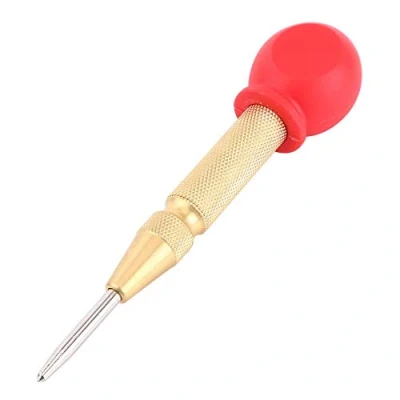 Image of Automatic Center Punch High Speed Steel Hole Marking Tool Marker with Protective Cover for Wood, Metal, Plastic, Car Window Puncher Breaker (Glod)