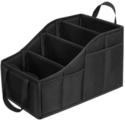 Image of YOHOOLYO Car Seat Organiser Back for kids with 4 Compartments, Cup Holders and 7 Mash Pockets, Collapsible Boot Storage Front Seats