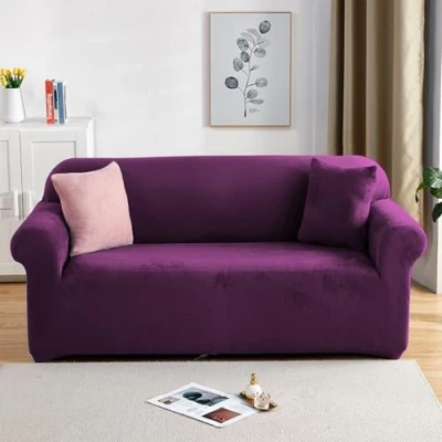 Image of PETCUTE Elastic sofa covers 3 Seater slipcovers velvet thick Purple