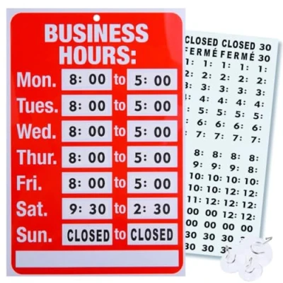 Image of Business Hour Open Closed Sign Bundle of Office Hours Will Return Clock with Suction Cups for Door Window Businesses Stores Restaurants Bars Retail Barbershop Salon Shops (Business Hours)