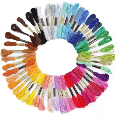 Image of Embroidery Threads 50 Skeins Per Pack, Namvo Floss,Cross Stitch Threads, Friendship Bracelets Floss, Crafts Floss Rainbow Color with Free Needles, Bobbins