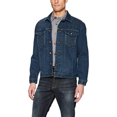 Image of Wrangler Men&#039;s Western Style Denim Jacket outerwear, Dark Blue, S UK