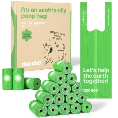 Image of Poo Bags Dogs with Tie Handles Biodegradable Sakura Scented Poop 270 Counts 18 Rolls Leak Proof and Extra Thick Waste Refill for Cat Litters