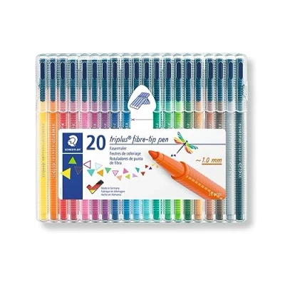 Image of STAEDTLER 323 SB20 Triplus Colour Fibre Tip Pens, 1.0mm Assorted Colours (Pack of 20)