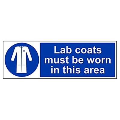 Image of V Safety Lab Coats Must Be Worn In This Area PPE Sign 600mm x 200mm Self Adhesive Vinyl