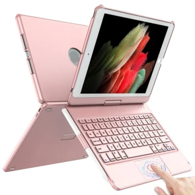 Image of Touchpad Keyboard Case for iPad 10.2 9th/8th/7th Gen, 9th Generation/8th/7th Gen 360 Rotatable Protective Cover with Pencil Holder (Rose Gold)