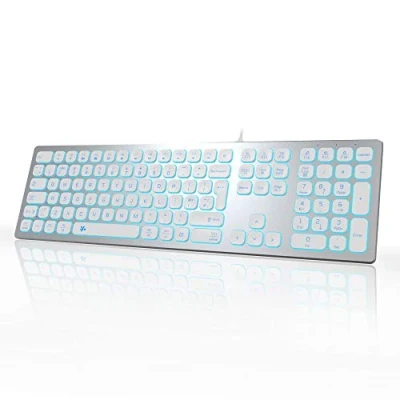 Image of B.FRIENDIT Aluminum Slim Backlit Keyboard Wired UK Layout Compatible with Apple iMac, Macbook, Mac and PC, USB Numeric Keypad RGB Key Silver White