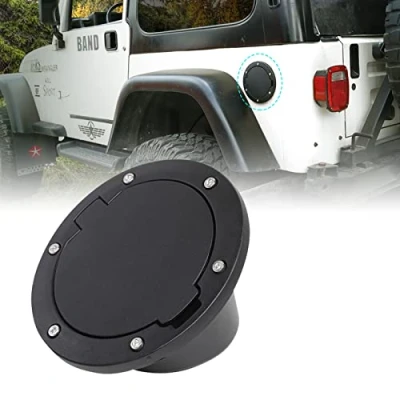 Image of JeCar Gas Cap Cover Aluminum Fuel Filler Door for Jeep Wrangler 1997 2006 TJ, Black