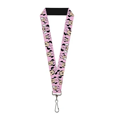 Image of Buckle Down Unisex Lanyard 1.0 Minnie Mouse Expressions Polka Dot Pink/Whit Key Chain, Multicolor, One Size UK