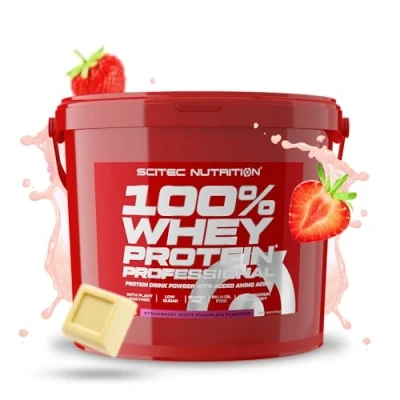 Image of Scitec Nutrition 100% Whey Protein Professional Enhanced with Extra Amino Acids &amp; Digestive Enzymes Gluten Free Palm Oil Free, 5 kg, Strawberry White Chocolate