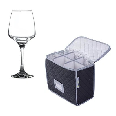 Image of Glassware Quilted Storage Case and Pack of 6 Lal Wine Glass 29.5cl / 10.25oz