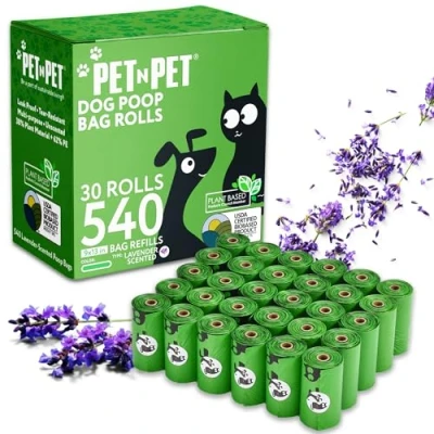 Image of PET N 540 Count Scented Dog Poop Bags Rolls: USDA Certified, 38% Biobased for Poo Dogs Waste Disposal.