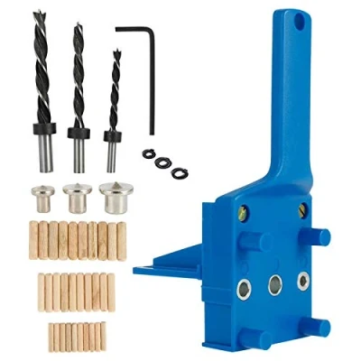 Image of Errum Dowel Jig Kit 41Pcs Wood Kit, 6/8/10mm Woodworking Drill Guide Set Metal Sleeve Handheld Dowelling Drilling Doweling Hole Saw Tools