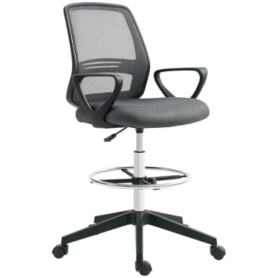 Image of Vinsetto Ergonomic Mesh Back Drafting Chair, Tall Office Draughtsman Chair with Adjustable Height and Footrest 360 Swivel, Grey