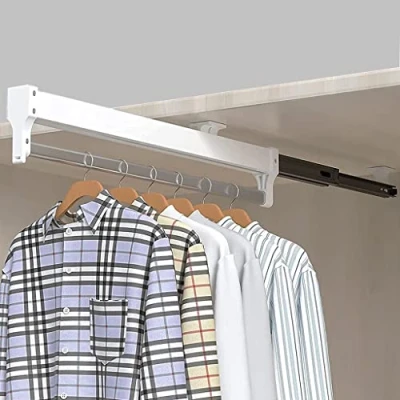 Image of Extendable Closet Rod Pull Out Clothes Hanger Rail Adjustable Wardrobe Clothing (Size : 350mm)