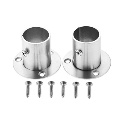 Image of Hicello 2PCS Stainless Steel 25mm/1 inch Wardrobe Rail Deep Socket Heavy Duty Curtain Closet Rod Pole End Support Bracket Flange