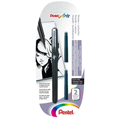 Image of Pentel Pocket Brush Pen Pigment Refillable black Ink 1 pinceau + 2 recharges