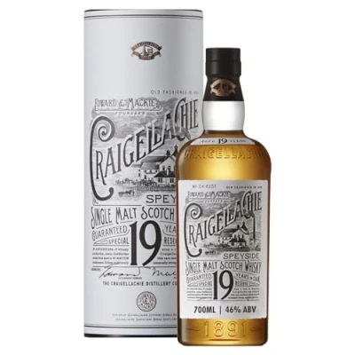 Image of CRAIGELLACHIE 19 Year Old Speyside Single Malt Scotch Whisky, 46% ABV, 70cl, with Gift Tube, Special Reserve, Aged in First Fill Sherry and Bourbon Casks, 700ml