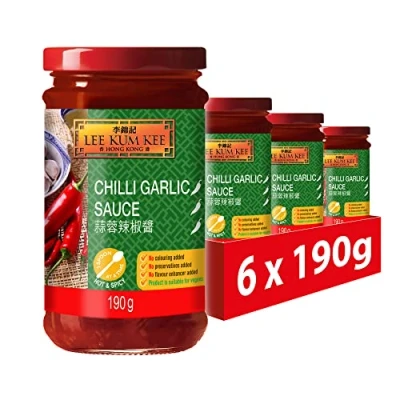 Image of Lee Kum Kee Chilli Garlic Sauce, Vegan, No Added Preservatives, 190 g (Pack of 6)
