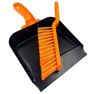 Image of Metal Dustpan and Brush Heavy Duty Strong Steel Large Capacity Garden Set, PVC Stiff Hand Pan for Home Cleaning (Metal Brush)