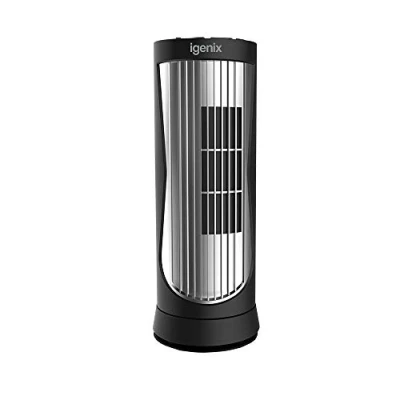 Image of Igenix DF0022 Mini Tower Fan, 12 Inch, 3 Speed Settings, Oscillating, Quiet Operation, 8 Hour Timer, Sleep/Natural Mode, Ideal for Desktops and Bedrooms Black