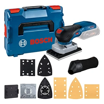 Image of Bosch Professional 18V System cordless orbital sander GSS 13 (brushless motor, incl. dust bag, 3 x sanding plate, sheet, perforated tool, in L BOXX)
