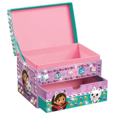 Image of Totum Gabby&#039;s Jewellery Box, Children&#039;s Box in Pink, Gold, Purple &amp; Green with Drawer, Netflix Dollhouse Motifs, Girls Storage
