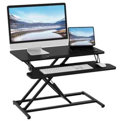 Image of ERGOMAKER Standing Desk Converter, 32&quot;/80cm Wide Height Adjustable Quick Sit to Stand Up Riser for Dual Monitor