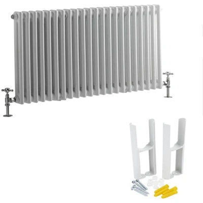 Image of Milano Windsor White Cast Iron Style Horizontal Double Column Radiator Feet 600mm x 1010mm