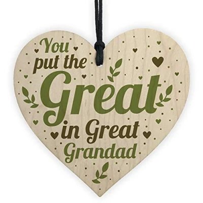 Image of RED OCEAN Great Grandad Birthday Christmas Card Gifts Wooden Heart Gift From Grandchildren THANK YOU