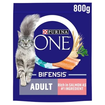 Image of Purina ONE Adult Dry Cat Food Rich in Salmon 800g, Pack of 4
