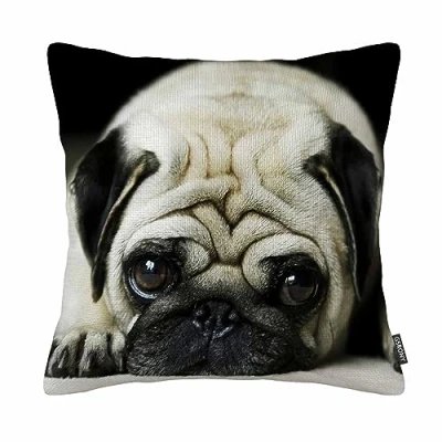 Image of Pug Dog Shaggy Pillowcase 18 X inch Two Sides Zippered Pillow Cover Cases Cotton Linen