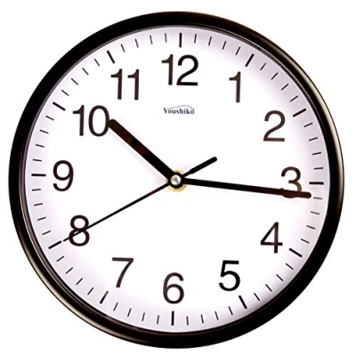 Image of Youshiko Stylish Black &amp; White Bold Classic Quartz Wall Clock Non Ticking Silent (20cm / 8 Inch Diameter), Home/Kitchen/Office/School Clock, Easy to Read